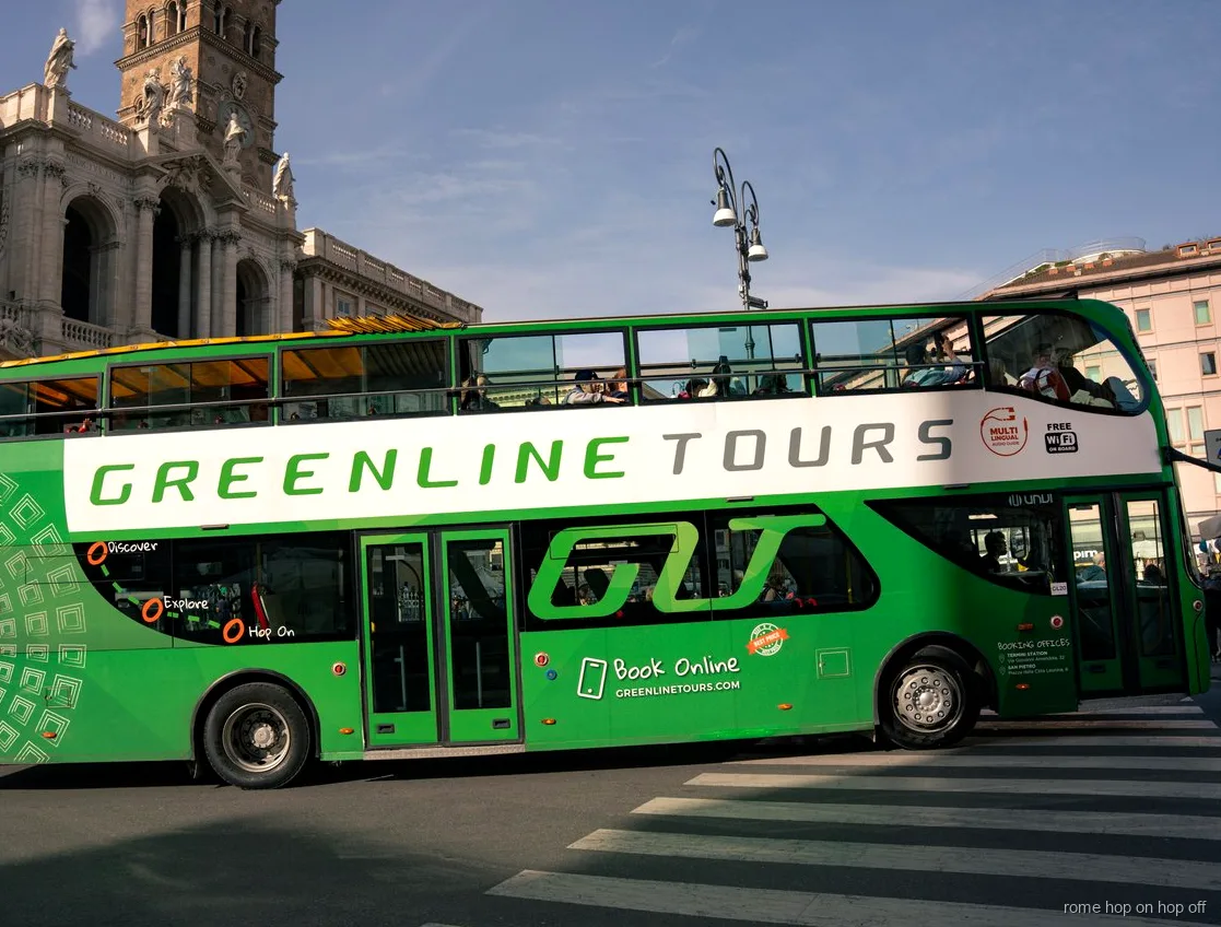 Rome hop-on hop-off bus Blue Route stop near Villa Borghese gardens