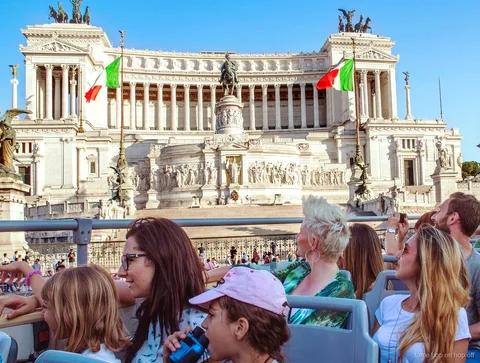 Rome hop-on hop-off bus tour upper deck view near St. Peter's Basilica