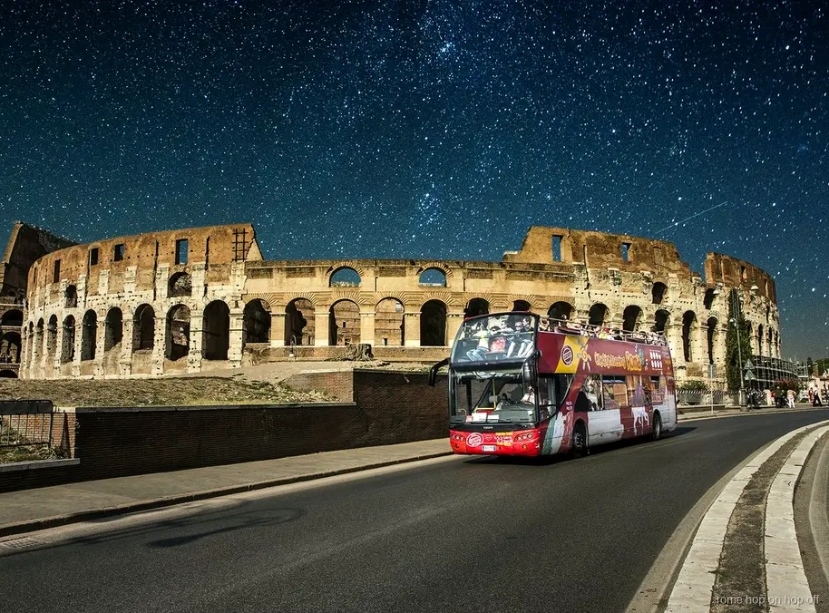 Open-top double-decker on the Rome hop-on hop-off night bus tour
